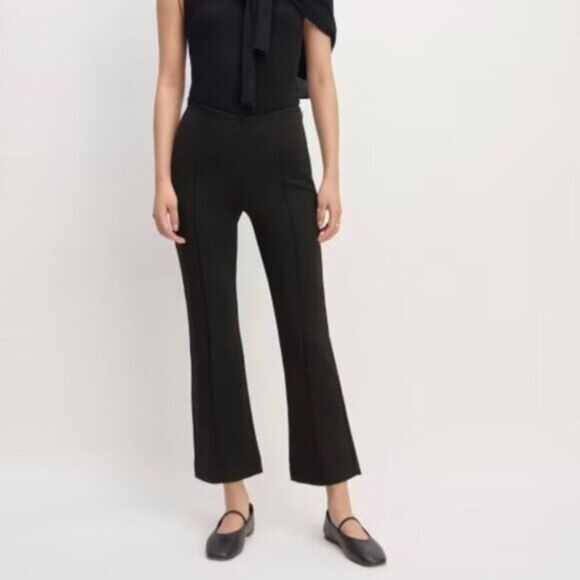 Everlane The Dream Kick Flare Mid Rise Pintuck Knit Work Office Pant Black L - Picture 1 of 9
